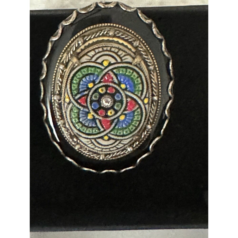 Sweet Romance Signed Large carved pewter Tone Statement Ring, adjustable
